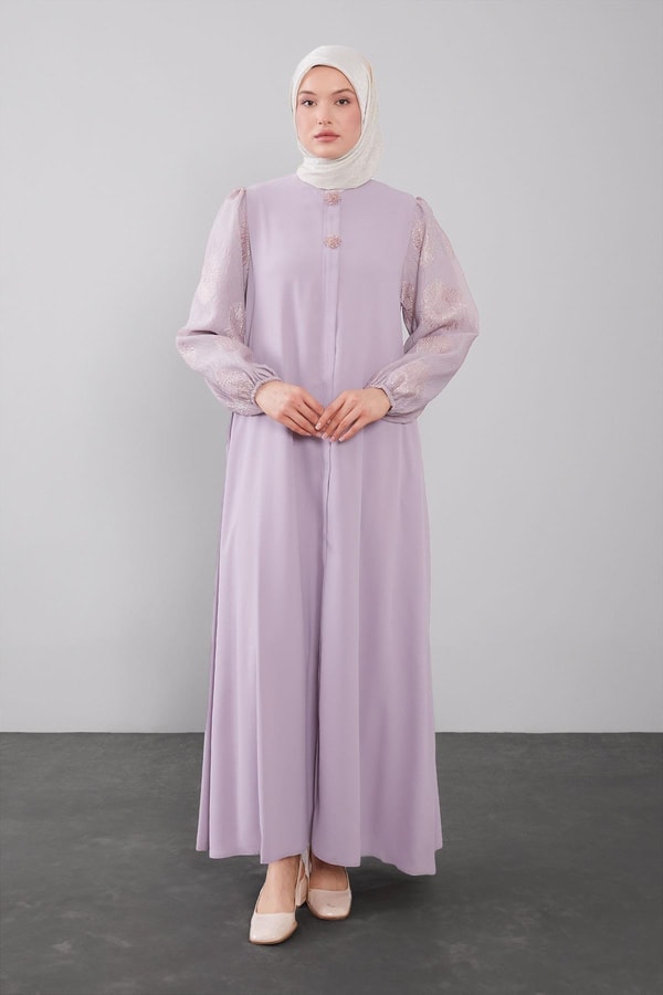 LevidorLila Balon Kol İşleme Detaylı Ferace