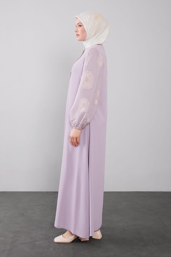 LevidorLila Balon Kol İşleme Detaylı Ferace