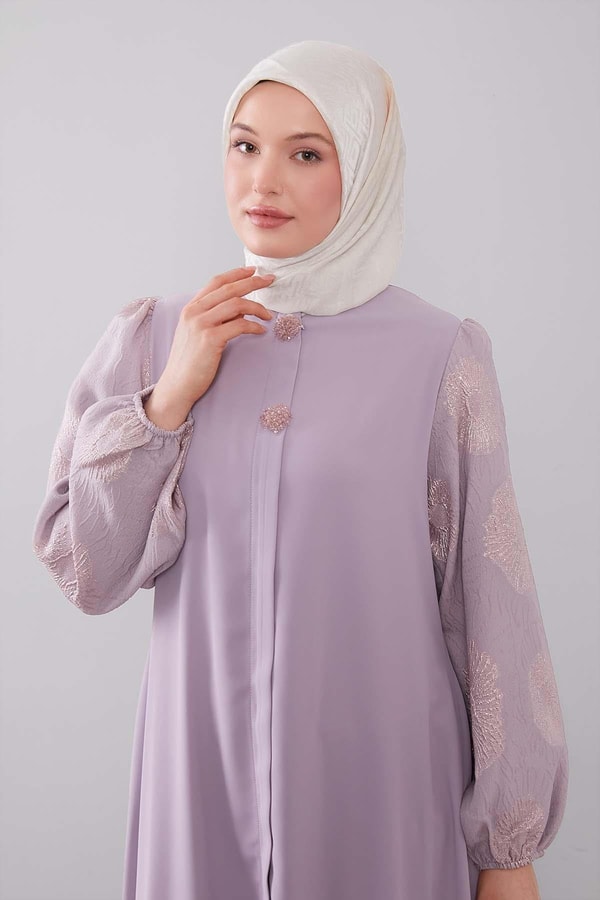 LevidorLila Balon Kol İşleme Detaylı Ferace