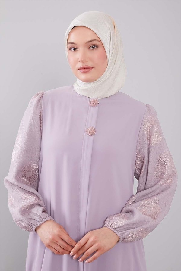 LevidorLila Balon Kol İşleme Detaylı Ferace