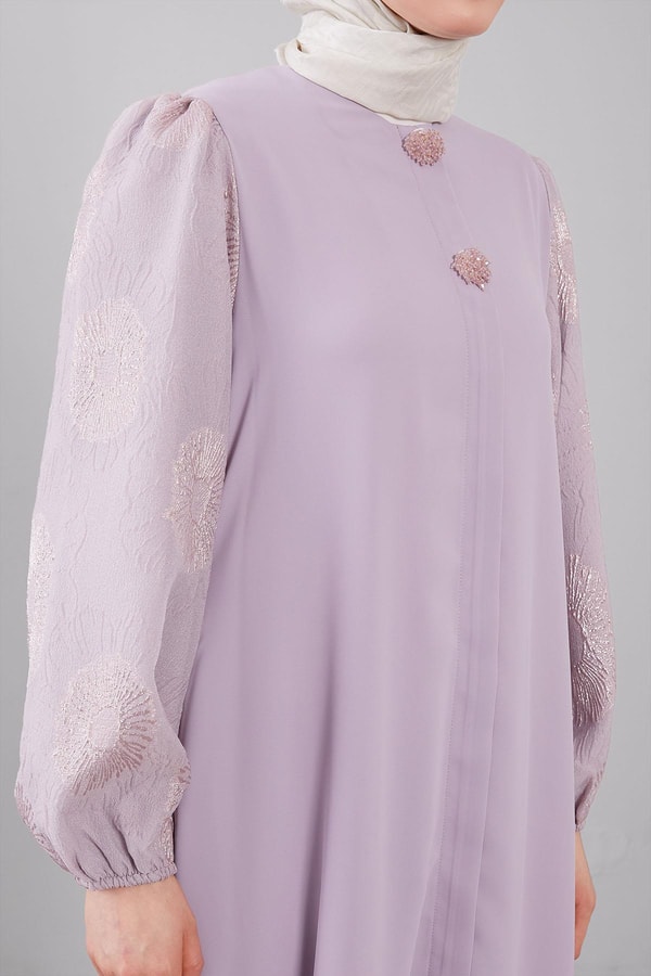 LevidorLila Balon Kol İşleme Detaylı Ferace
