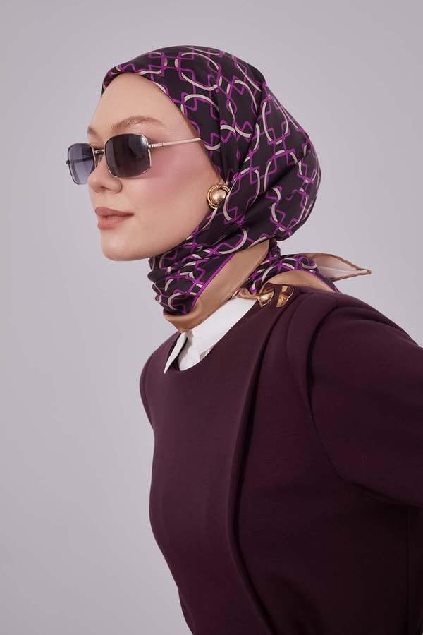 LevidorLila Eliptik Desen Twill İpek Eşarp