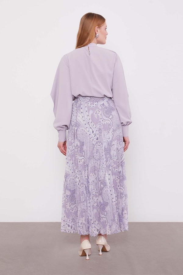 LevidorLila Etnik Desen Piliseli Etek