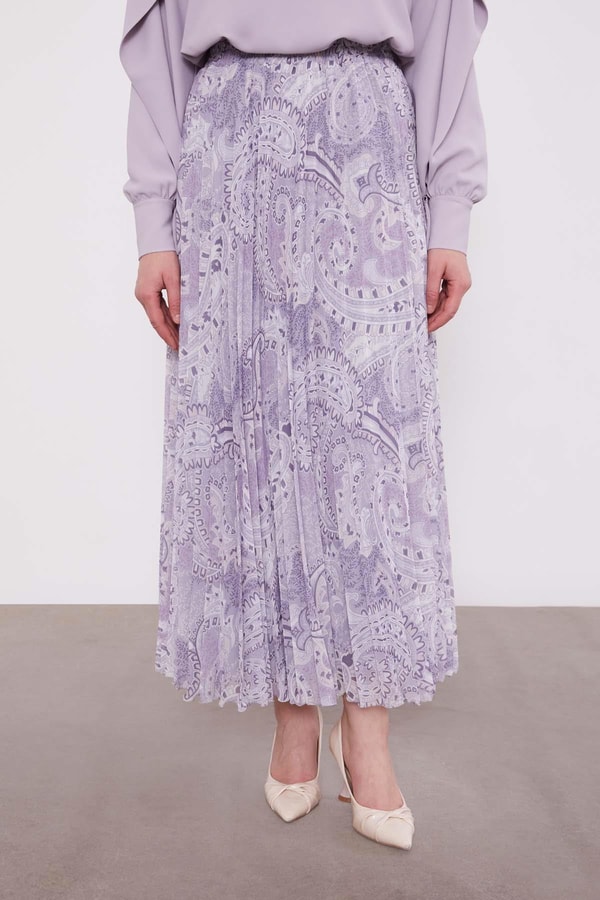 LevidorLila Etnik Desen Piliseli Etek