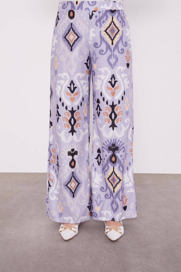 LevidorLila Etnik Desen Salaş Pantolonlu Takım