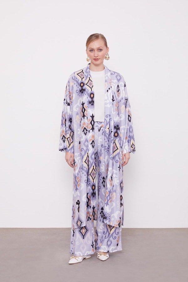 LevidorLila Etnik Desen Salaş Pantolonlu Takım