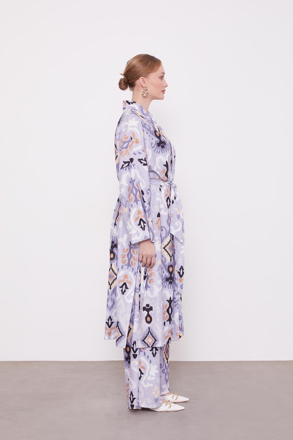 LevidorLila Etnik Desen Salaş Pantolonlu Takım