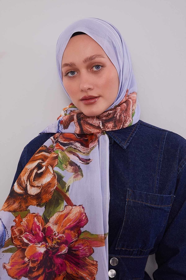 LevidorLila Gül Desen Pamuk Şal