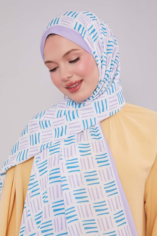 LevidorLila Kare Çizgi Desen Club Şal