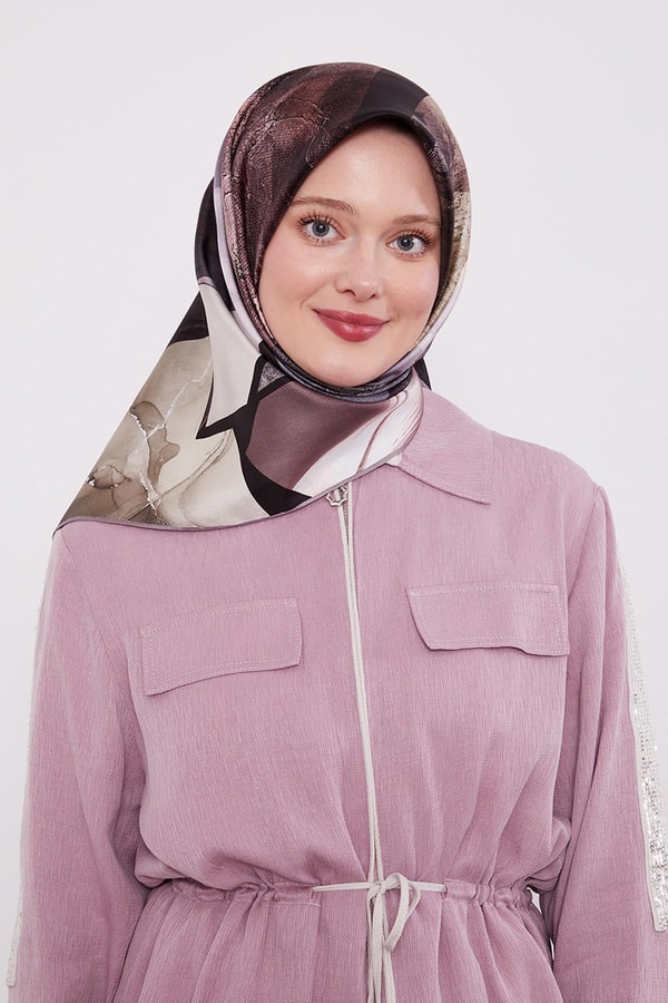 LevidorLila Karışık Desen Twill İpek Eşarp
