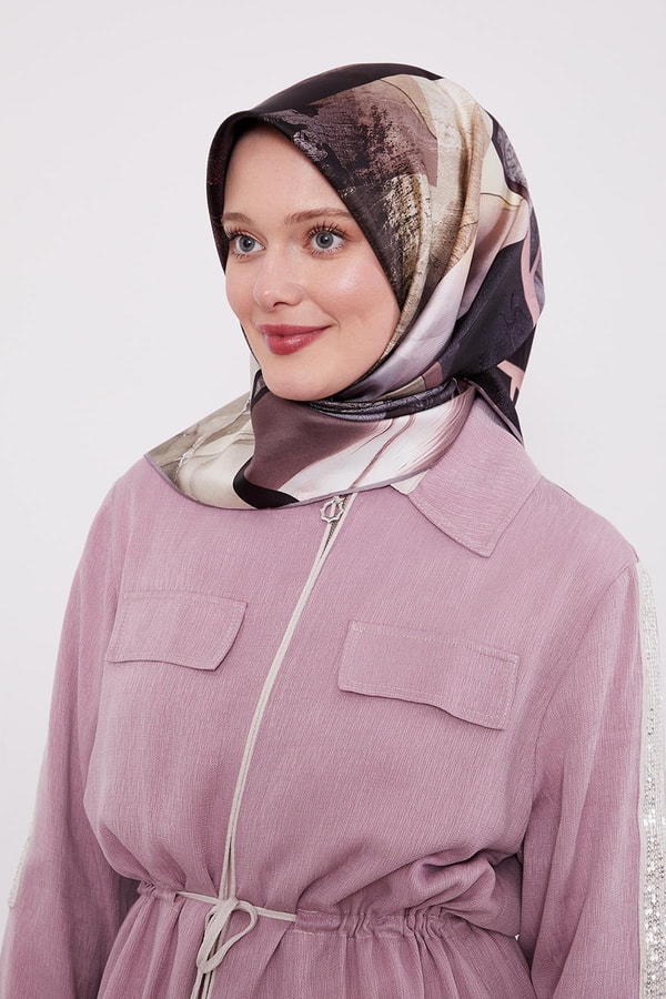 LevidorLila Karışık Desen Twill İpek Eşarp