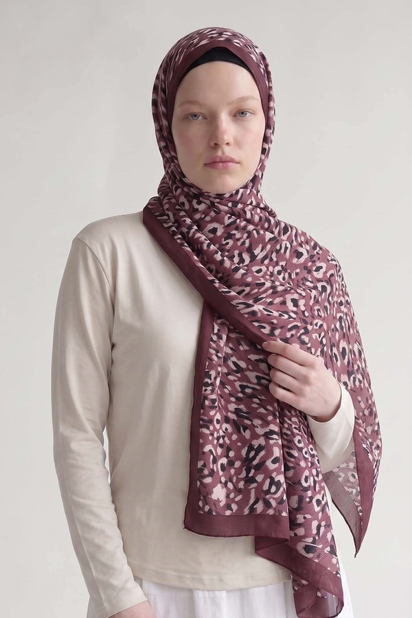 LevidorLila Leopar Dokulu Sport Şal