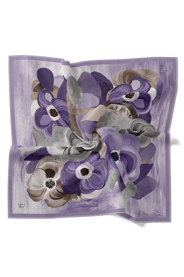LevidorLila Menekşe Desen Twill İpek Eşarp