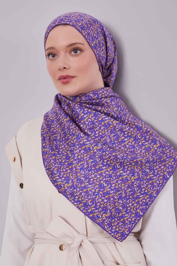 LevidorLila Mini Yazı Detay Twill İpek Eşarp