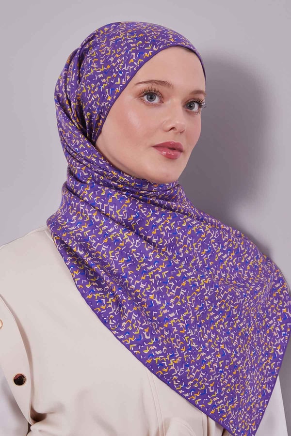 LevidorLila Mini Yazı Detay Twill İpek Eşarp