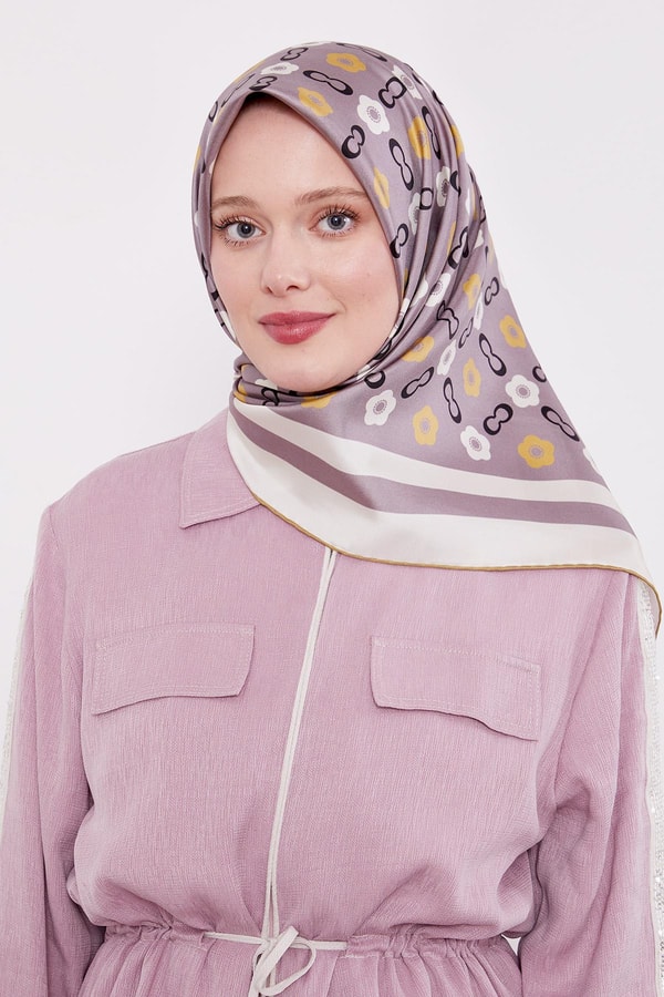 LevidorLila Papatya Desen Twill İpek Eşarp