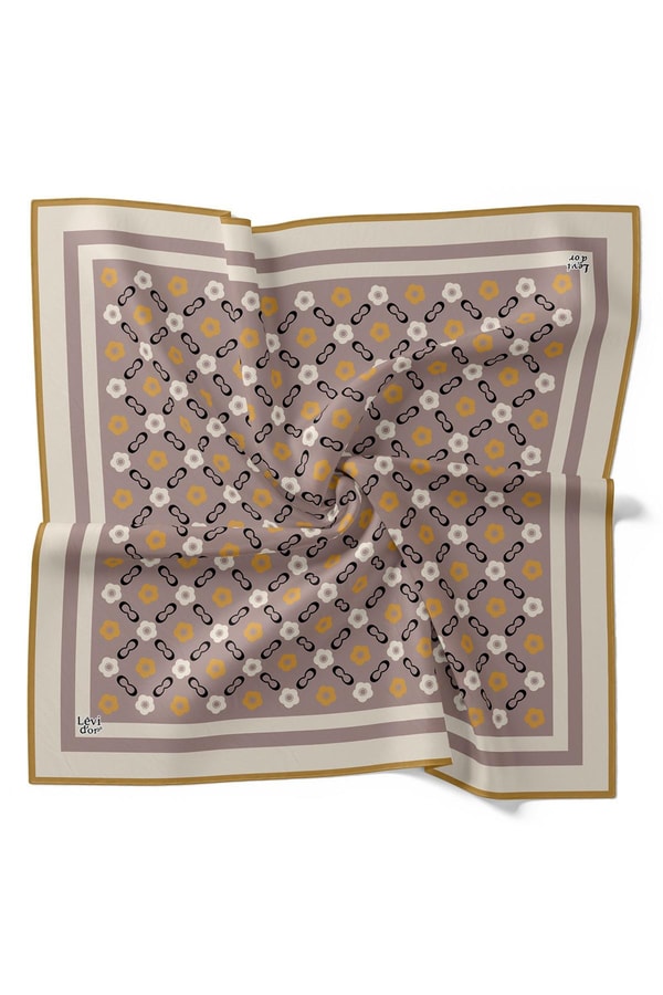 LevidorLila Papatya Desen Twill İpek Eşarp