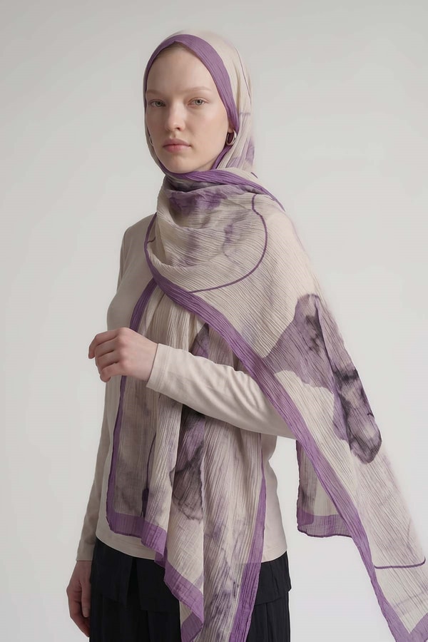 LevidorLila Pastel Boya Desen Müslin Şal