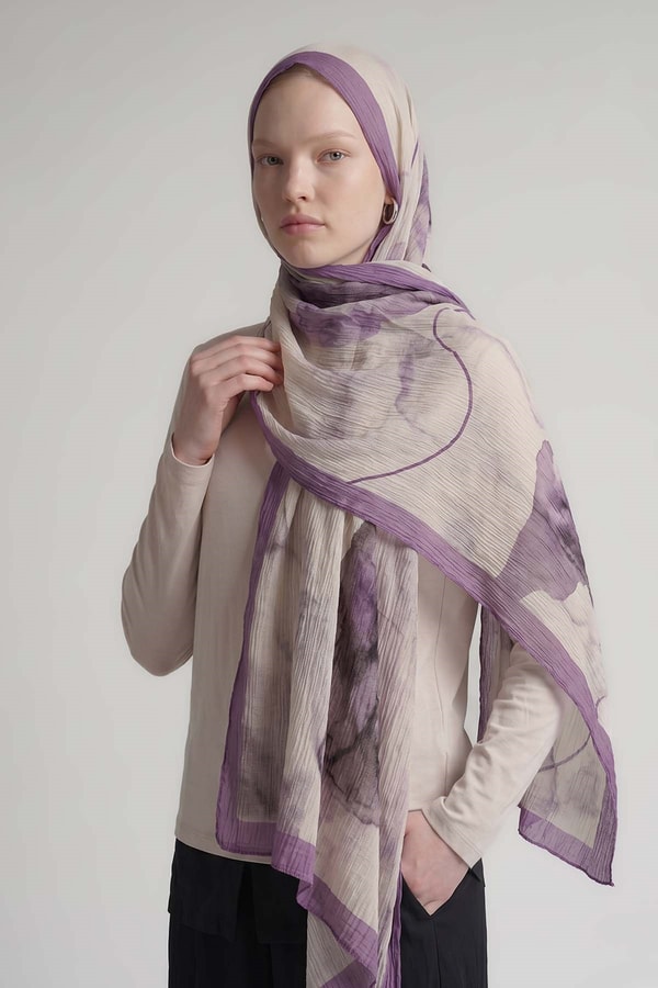 LevidorLila Pastel Boya Desen Müslin Şal