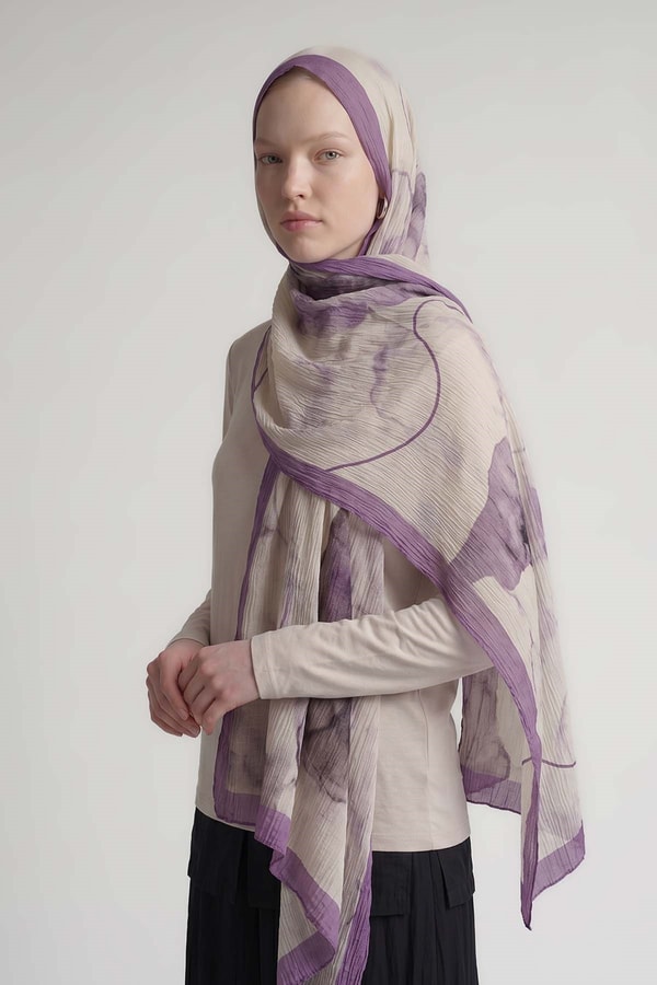 LevidorLila Pastel Boya Desen Müslin Şal