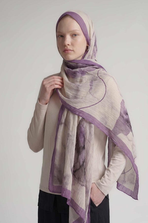 LevidorLila Pastel Boya Desen Müslin Şal
