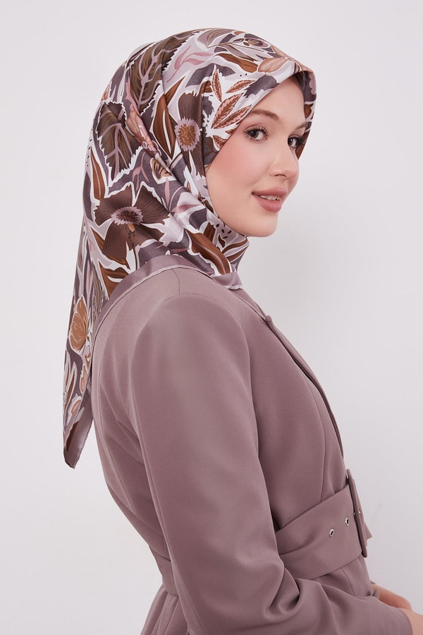 LevidorLila Petunya Desen Twill İpek Eşarp