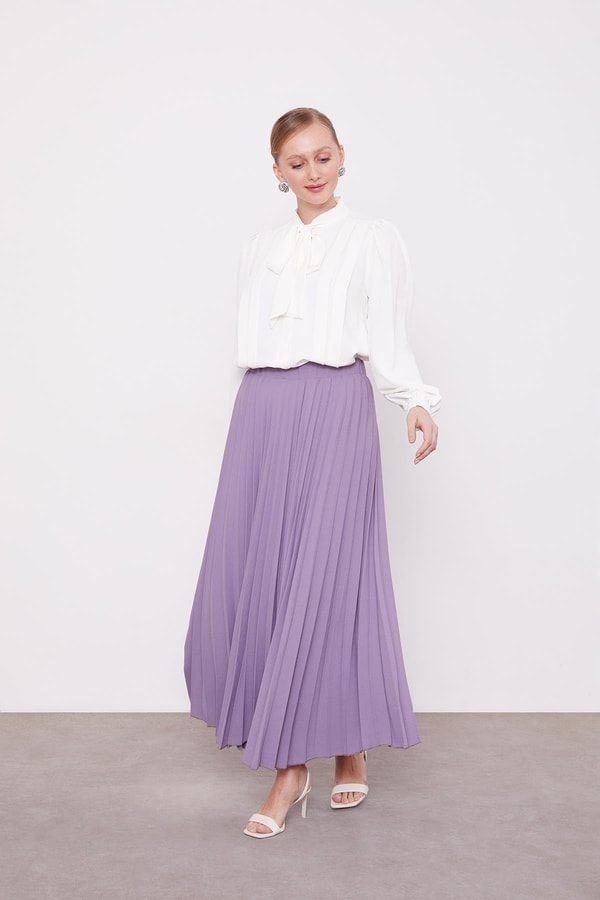 LevidorLila Pliseli Beli Lastikli Etek