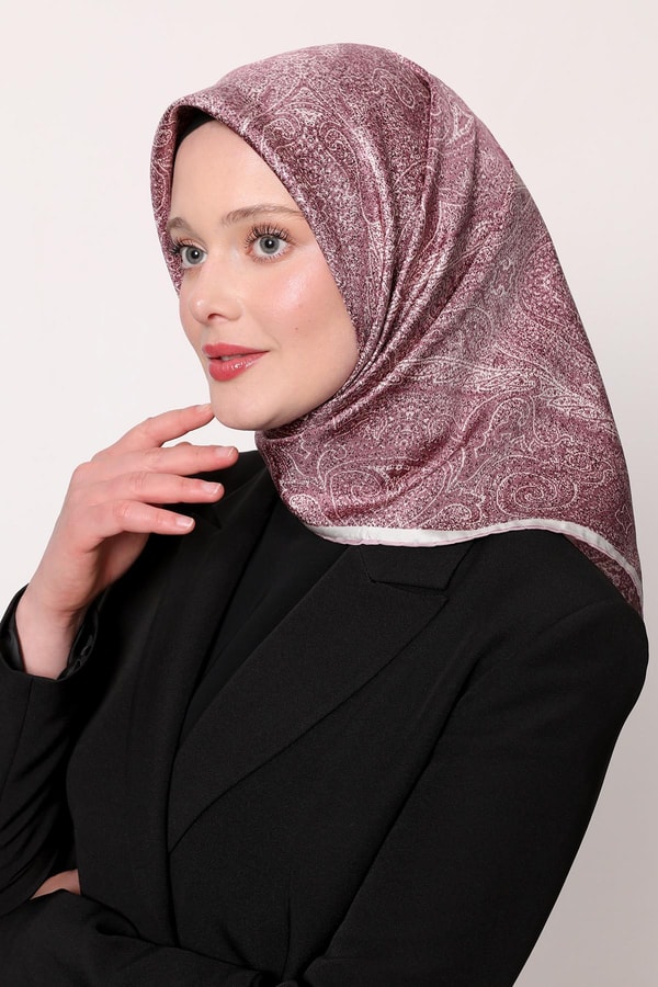 LevidorLila Soyut Etnik Desen Twill İpek Eşarp