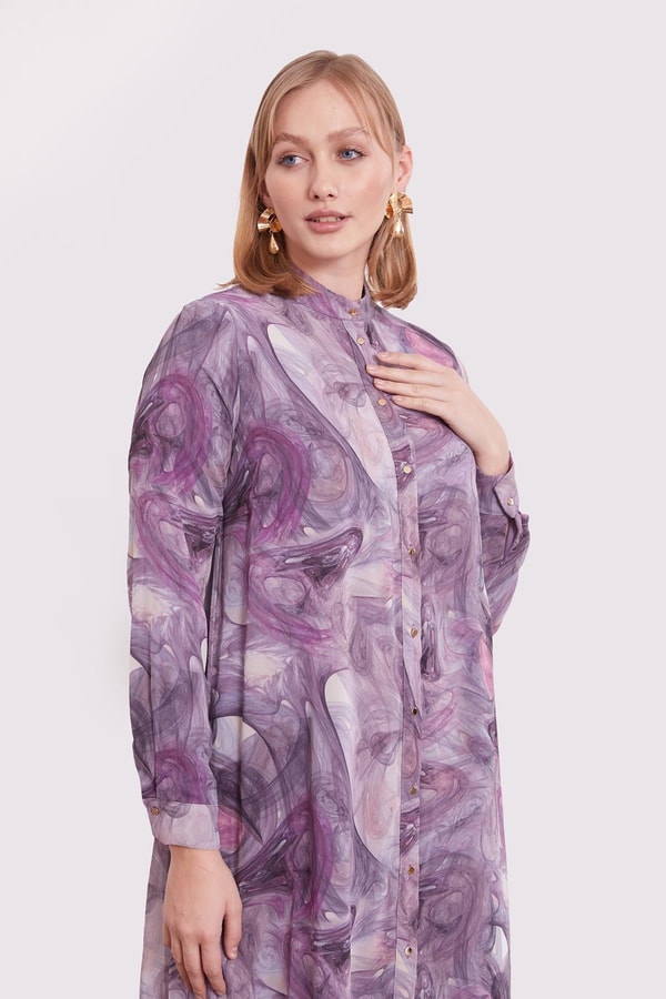 LevidorLila Soyut Yansıma Desenli Tunik