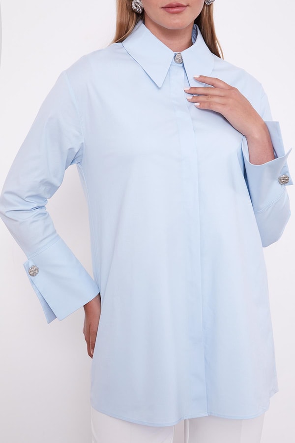 LevidorMavi Broş Düğme Detaylı Gömlek