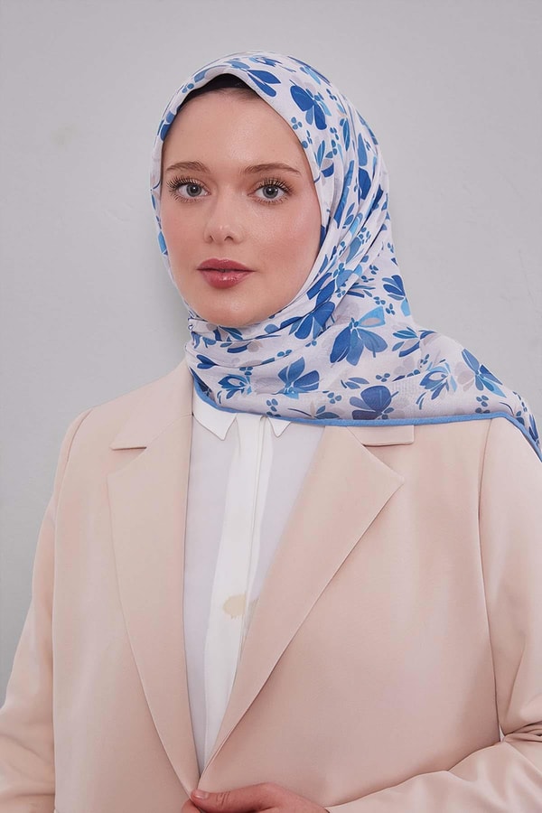LevidorMavi Çiçek Desen Soft Eşarp