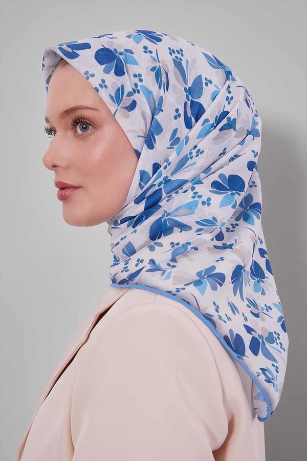 LevidorMavi Çiçek Desen Soft Eşarp