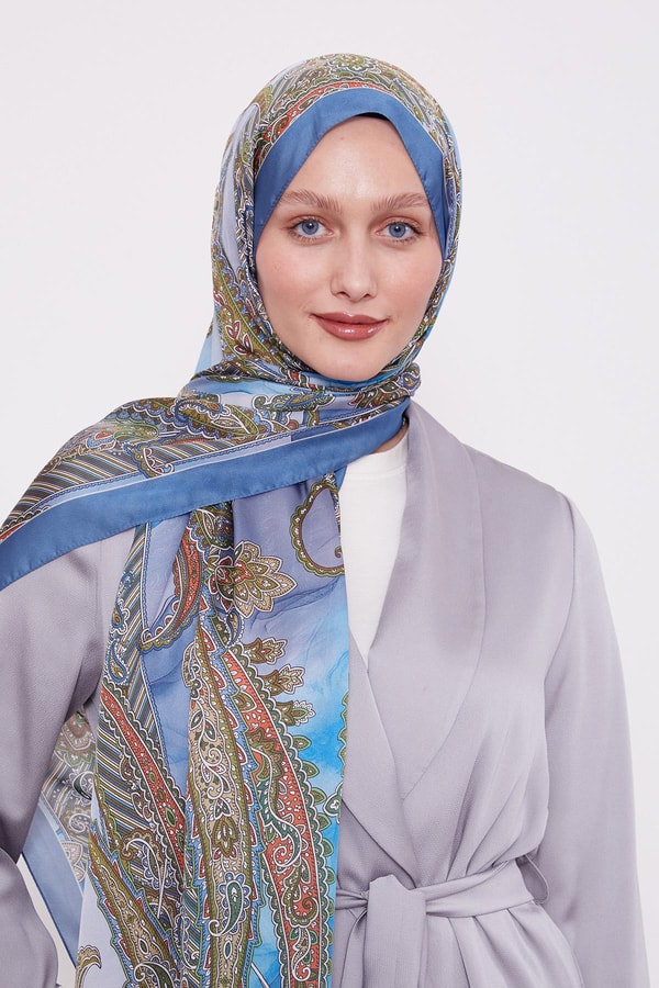 LevidorMavi Çiçekli Hint İpeği Şal