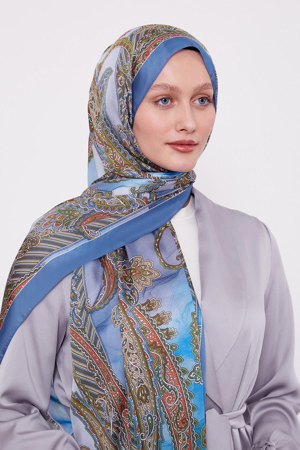 LevidorMavi Çiçekli Hint İpeği Şal