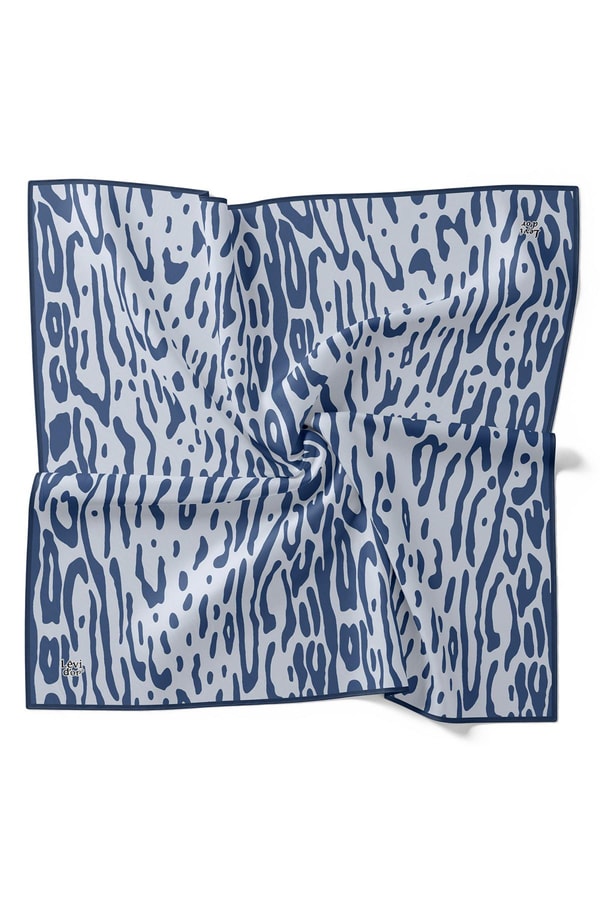 LevidorMavi Dalmaçya Desen Twill İpek Eşarp