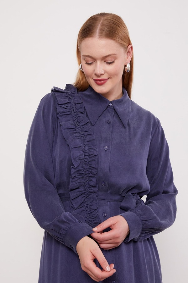 LevidorMavi Düğme Detaylı Cupra Elbise