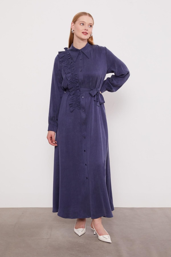 LevidorMavi Düğme Detaylı Cupra Elbise