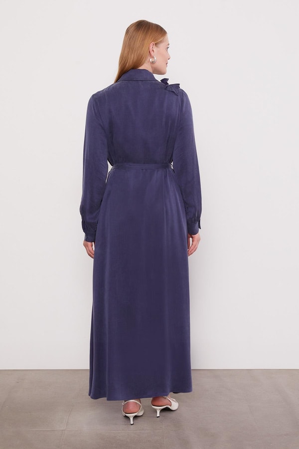 LevidorMavi Düğme Detaylı Cupra Elbise