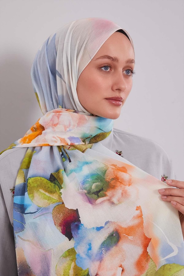 LevidorMavi Ebruli Desen Pamuk Şal