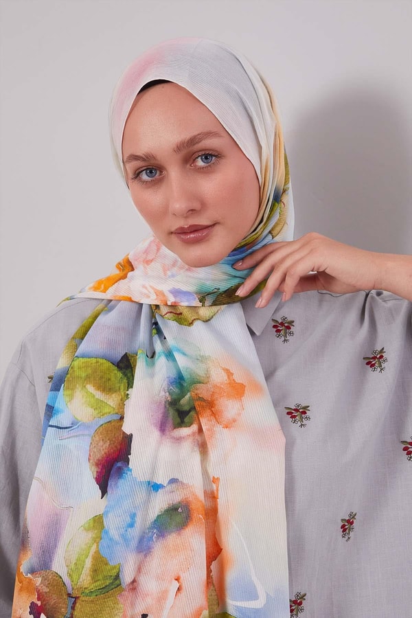LevidorMavi Ebruli Desen Pamuk Şal