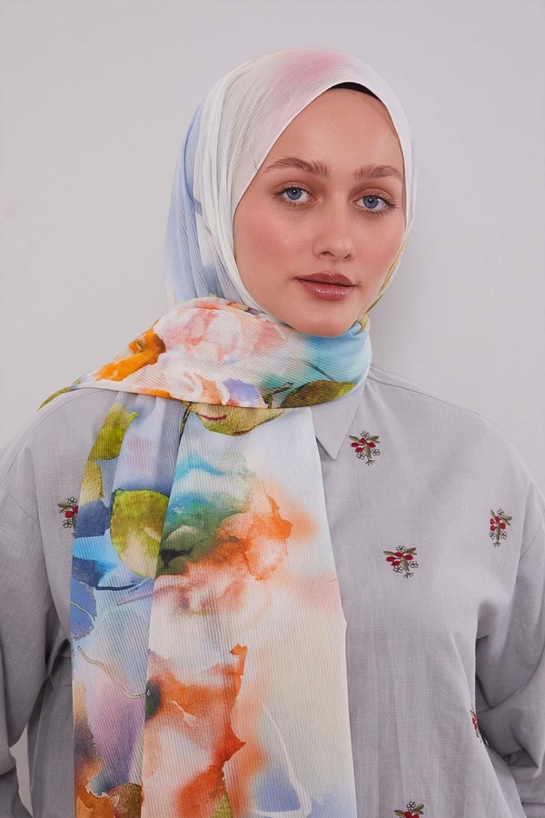 LevidorMavi Ebruli Desen Pamuk Şal