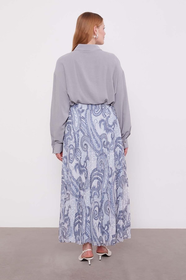 LevidorMavi Etnik Desen Piliseli Etek