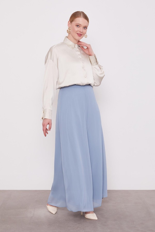 LevidorMavi Geniş Paçalı Şifon Pantolon