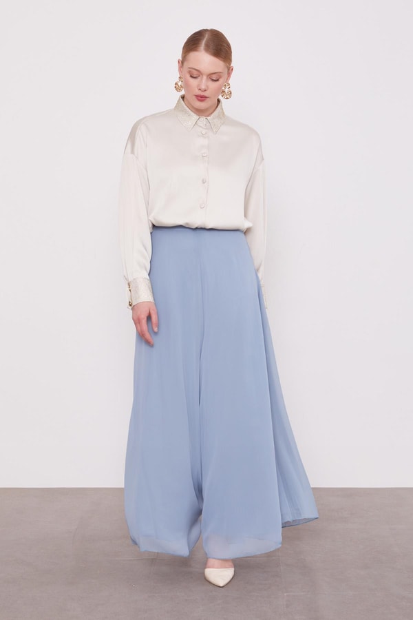 LevidorMavi Geniş Paçalı Şifon Pantolon