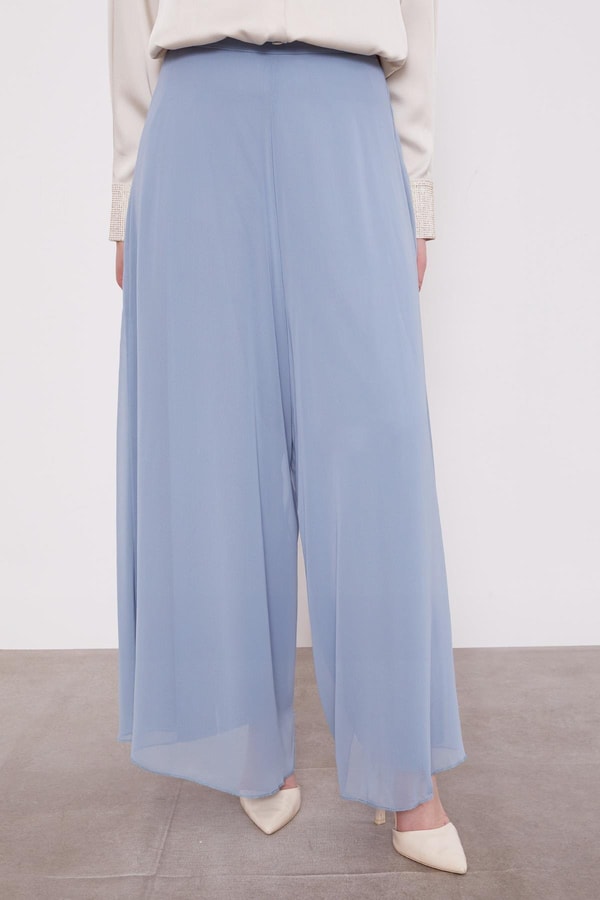 LevidorMavi Geniş Paçalı Şifon Pantolon