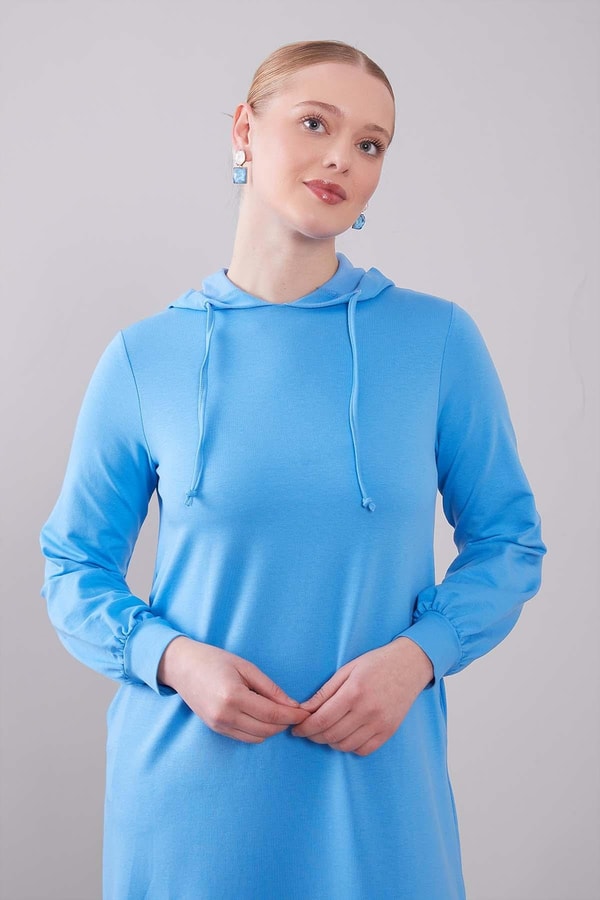 LevidorMavi Kapuşonlu Gizli Cep Detaylı Elbise