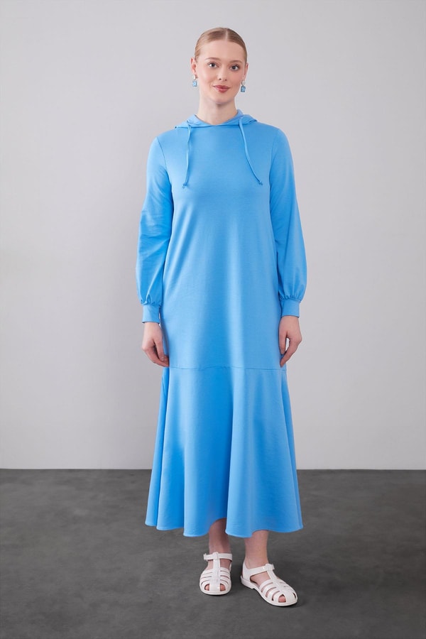 LevidorMavi Kapuşonlu Gizli Cep Detaylı Elbise