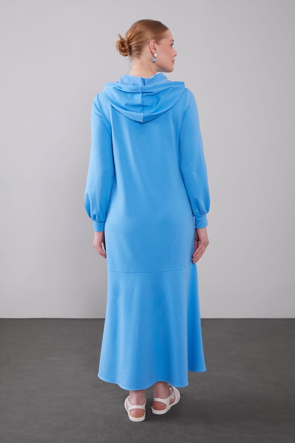 LevidorMavi Kapuşonlu Gizli Cep Detaylı Elbise