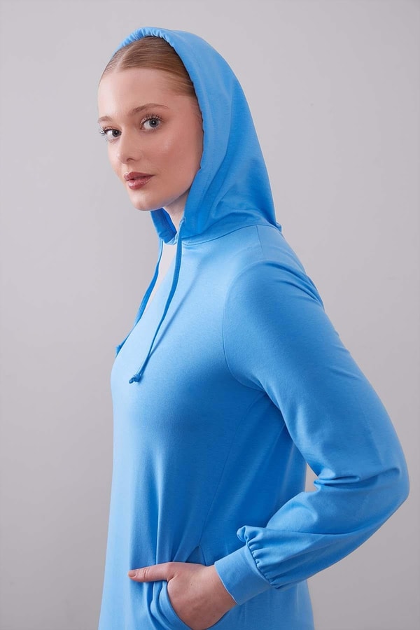 LevidorMavi Kapuşonlu Gizli Cep Detaylı Elbise