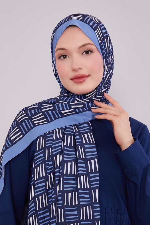 LevidorMavi Kare Çizgi Desen Club Şal